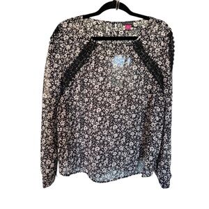 Vince Camuto Navy Floral Sheer Top XL